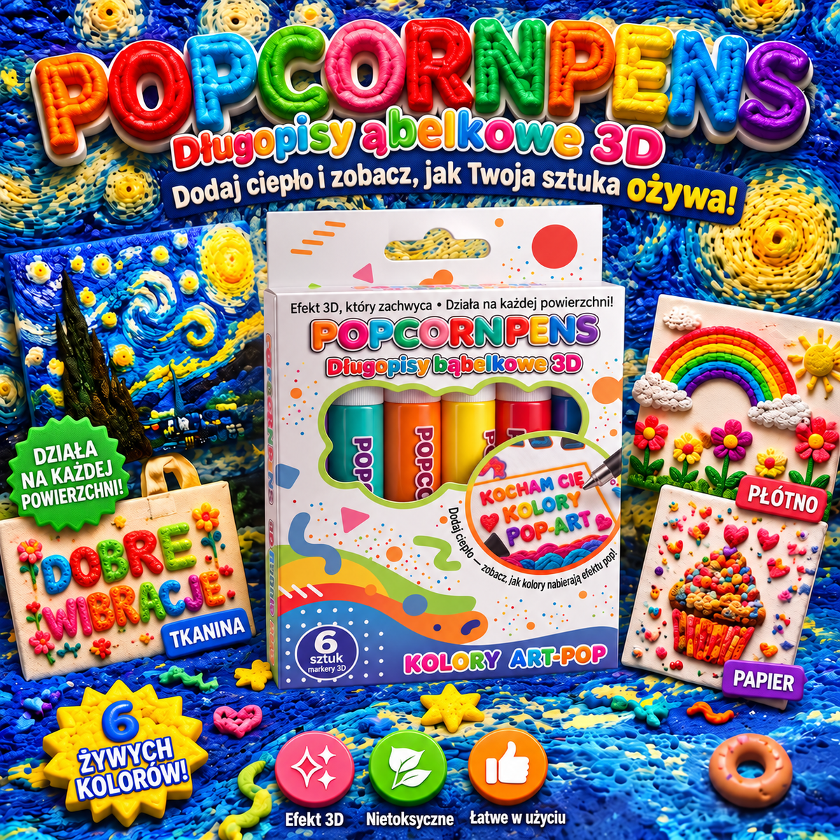 Billhol® 3D Relief Art Pen🥨 Zamień płaskie rysunki w dotykową sztukę 3D — Bezpieczny materiał klasy spożywczej, bez zapachu📝