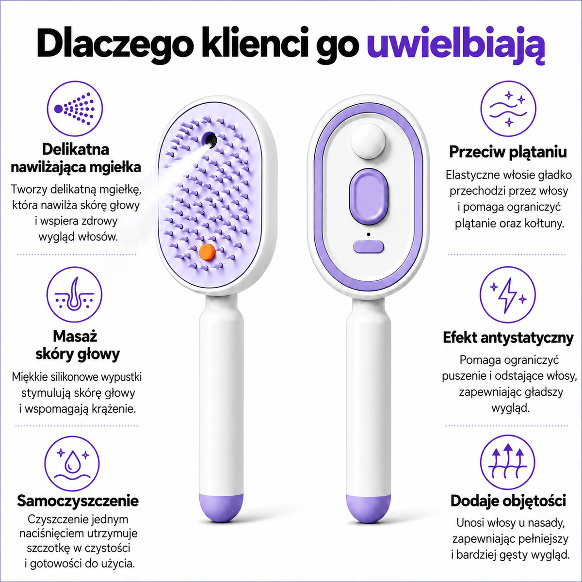 BILLHOL® 💦 Elektryczna szczotka do włosów 5 w 1 – Gładkie i lśniące włosy bez puszenia w kilka chwil | Rozczesuje, masuje i odświeża