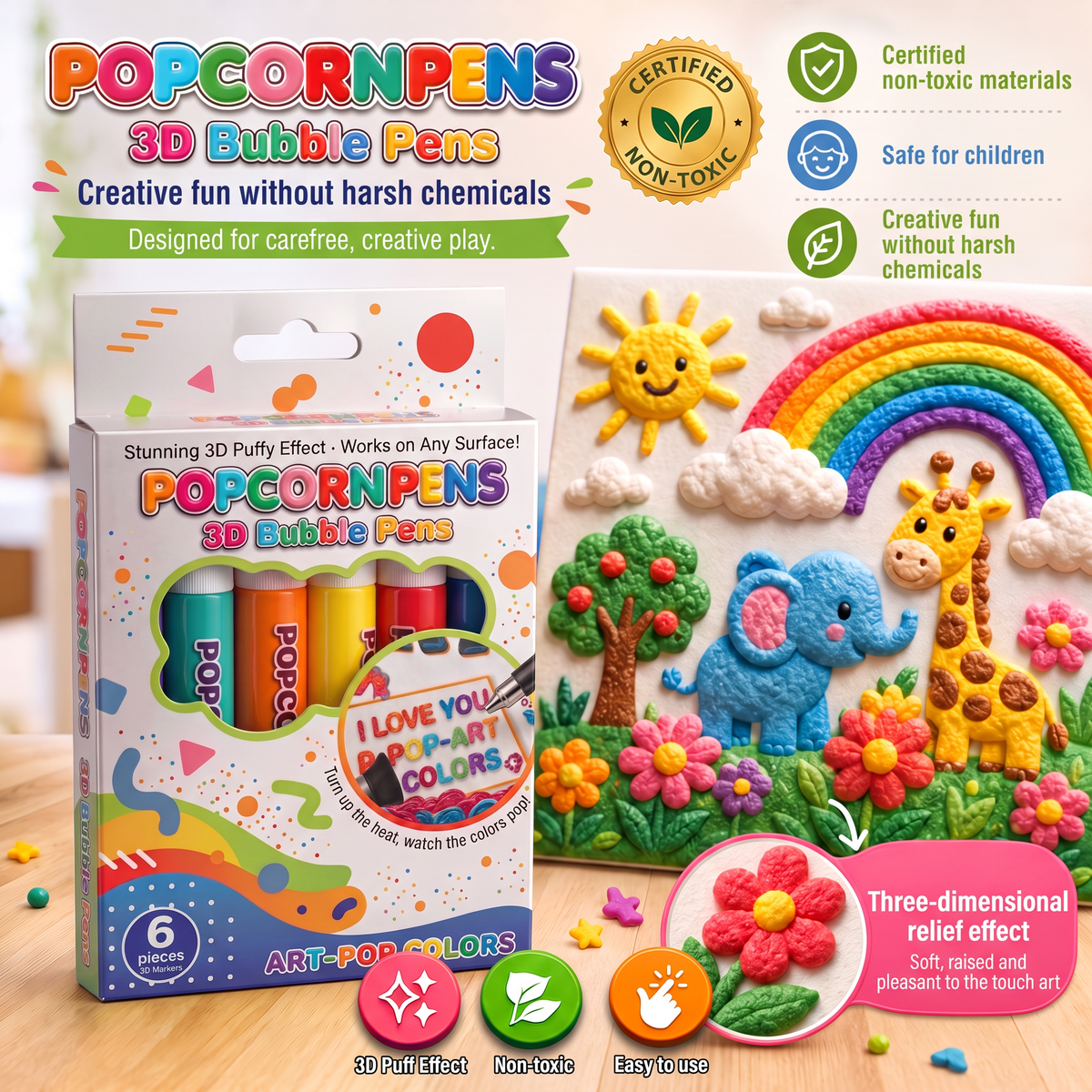 Billhol® 3D Relief Art Pen🥨 Zamień płaskie rysunki w dotykową sztukę 3D — Bezpieczny materiał klasy spożywczej, bez zapachu📝