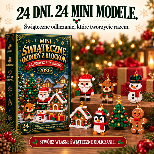 🎄 Billhol® 🔥24-dniowy mini kalendarz adwentowy z klockami i ozdobami świątecznymi – 24 unikalne modele do samodzielnego złożenia