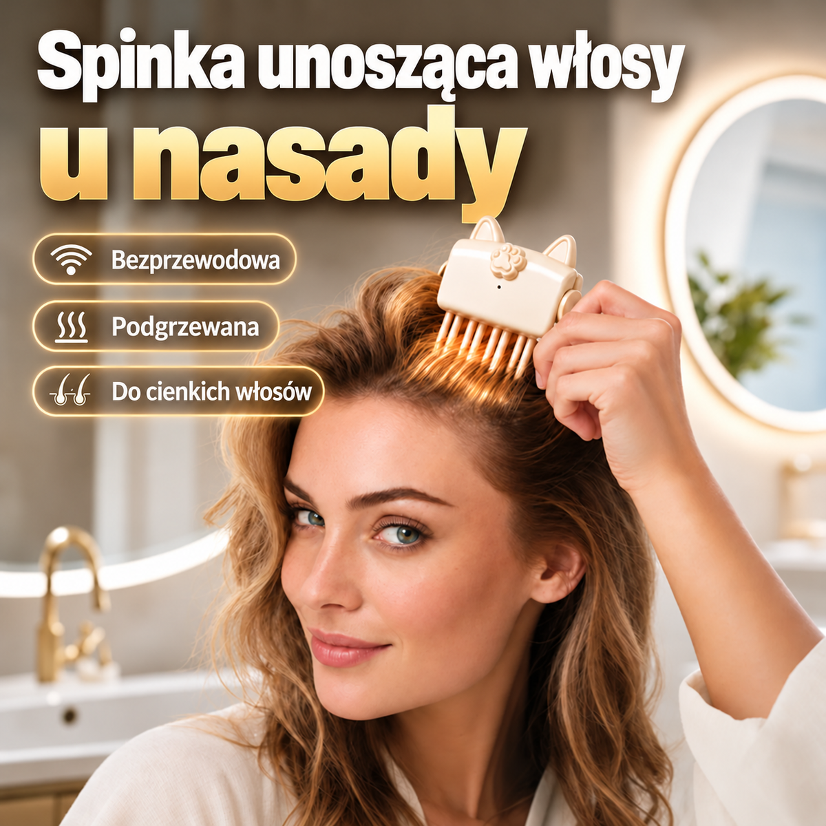 🎉 Ponad 50 000 sprzedanych sztuk🚋 | BILLHOL® 🙆‍♀️ Bezprzewodowa spinka premium – unosi włosy u nasady i dodaje objętości