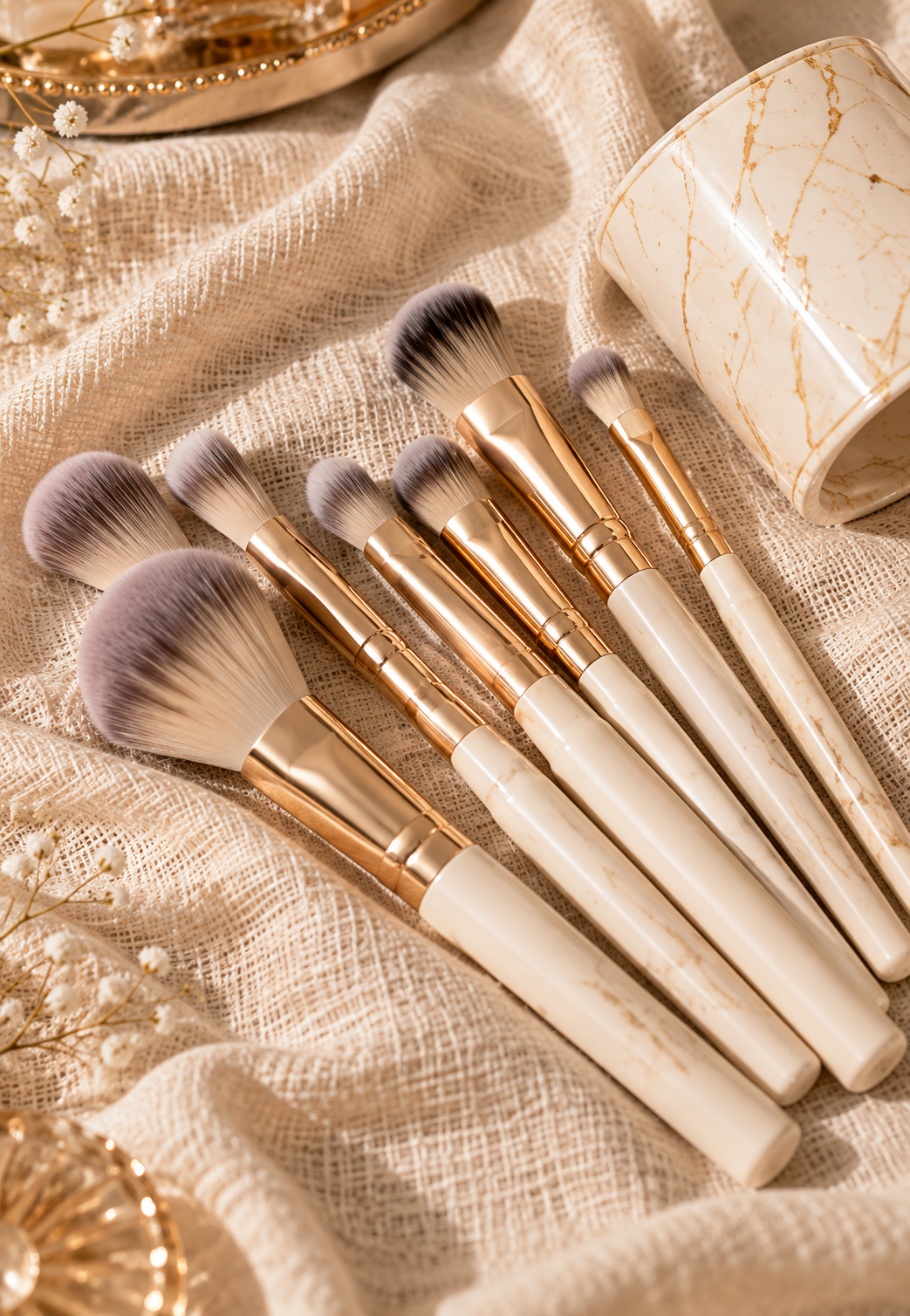 Ivory Marble Gold Professional Makeup Brush Set
