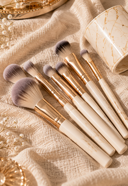 Ivory Marble Gold Professional Makeup Brush Set