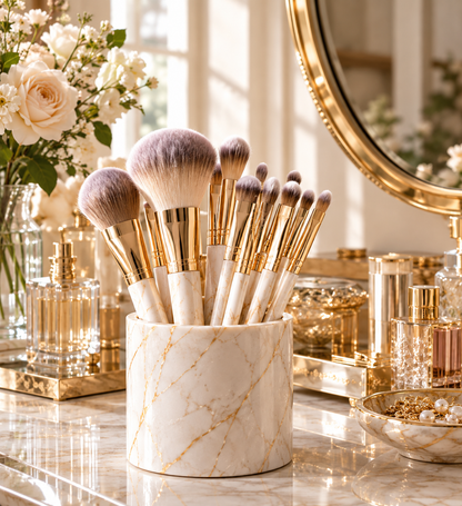 Ivory Marble Gold Professional Makeup Brush Set