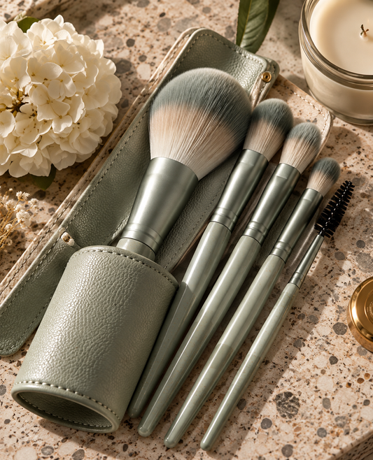 Sage Green Gold Fleck Makeup Brush Set