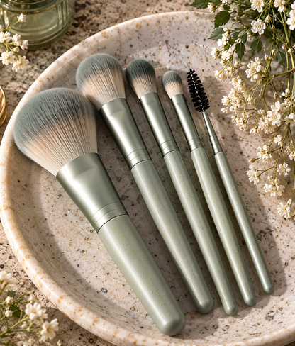Sage Green Gold Fleck Makeup Brush Set