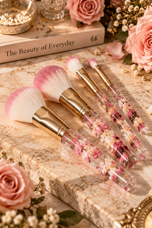 Pressed Floral Crystal Handle Makeup Brush Set