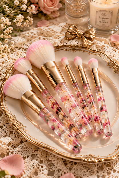 Pressed Floral Crystal Handle Makeup Brush Set