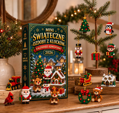 🎄 Billhol® 🎉24-dniowy mini kalendarz adwentowy z klockami i ozdobami świątecznymi – 24 unikalne modele do samodzielnego złożenia